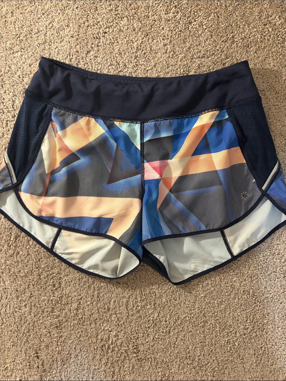 Women’s Athleta Multicolor Athletic Running Shorts - Navy Waistband